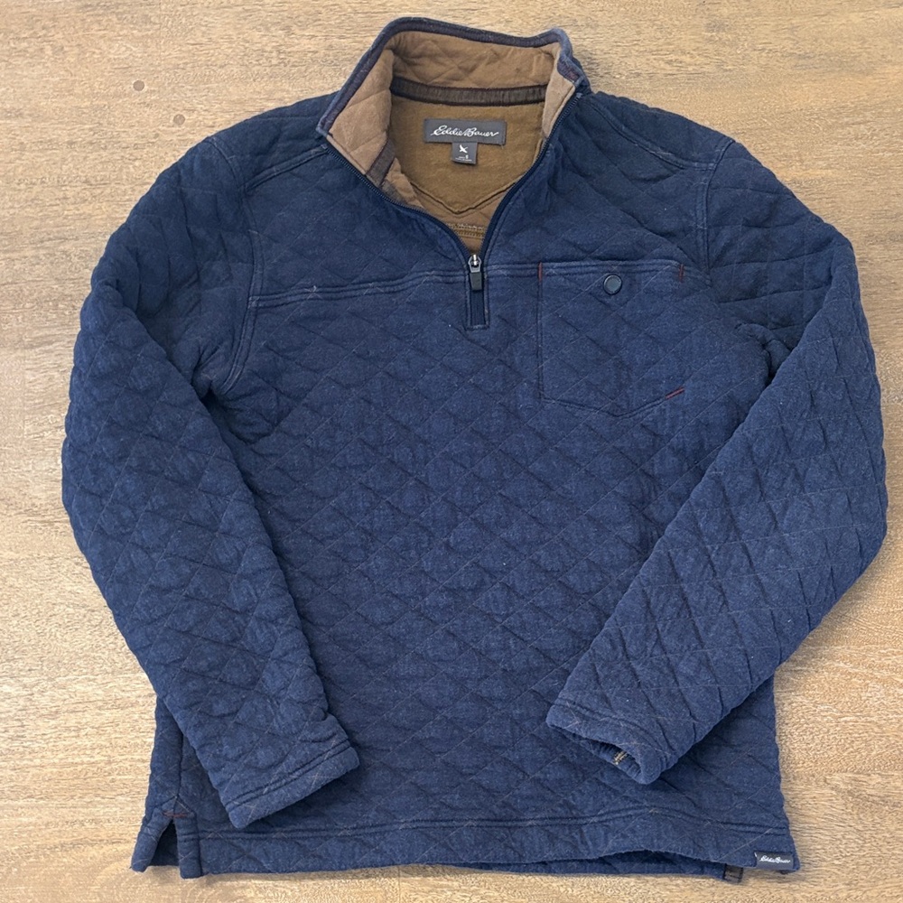 Eddie Bauer Dark Blue Quilted Half-Zip Pullover